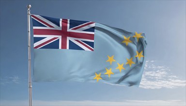 Flags, the national flag of Tuvalu flutters in the wind