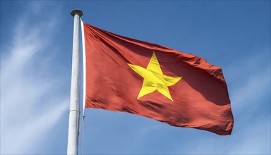 Flags, the national flag of Vietnam flutters in the wind