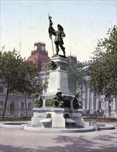 Statue of Maisonneuve. Montreal, Canada, Historic, digitally restored reproduction from a 19th