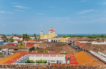 Beautiful panoramic view of the colonial cathedral of Granada from the La Merced church