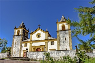 Facade of a famous and historic baroque church in the city of Olinda, state of Pernambuco, Brazil,