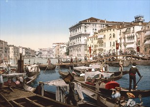 Procession over the Grand Canal, Venice, Italy, Historic, digitally restored reproduction from a