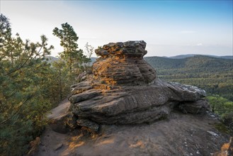 Sandstone rocks, Rötzenfelsen, sunrise, Gossersweiler-Stein, Palatinate Forest, Palatinate Forest,