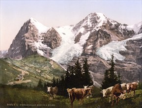 Wengern, Mönch und Eiger, Bernese Oberland, Switzerland, Historic, digitally restored reproduction