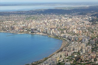 Oblique aerial view of city of Vlore, Albania, Europe