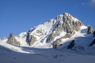 High alpine mountain landscape, summit of the Aiguille de Chardonnet and Glacier du Tour, glaciers