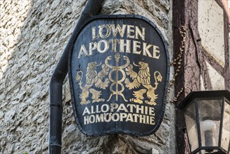 Sign of a pharmacy, allopathy, homeopathy, Schwäbisch Hall, Old Town, Hohenlohe, Franconia,