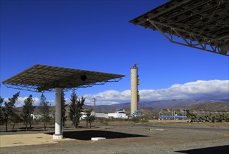 Heliostats and central receiver CESA-1 Tower at solar energy scientific research centre, Tabernas,