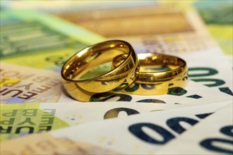 Wedding rings on euro banknotes