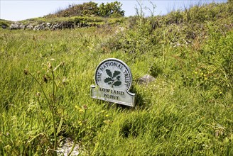 National Trust sign, Lowland Point, Lizard Peninsula, Cornwall, England, UK