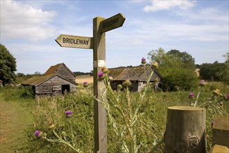 Wooden bridleway sign Ramsholt Suffolk England