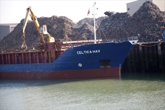 Scrap metal ship, Newhaven, East Sussex, England, United Kingdom, Europe