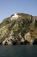 Lighthouse above cliffs Point Robert, Island of Sark, Channel Islands, Great Britain