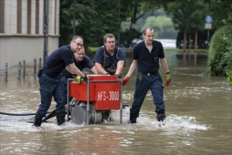 Flood on the Ruhr, after long heavy rainfall the river left its bed and flooded the countryside and