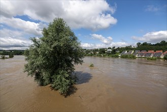 Flood on the Ruhr, after long heavy rainfall the river left its bed and flooded the countryside and