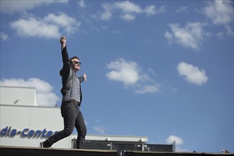 Sebastian Madsen, singer of the band Madsen at the Rock am Ring Festival at the Nürburgring race