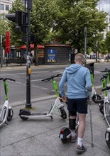 Electric scooters parked in the city, Berlin, Germany, Europe