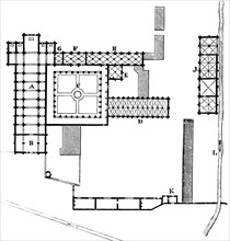 Floor plan of the Abbaye de Fontenay, Cistercian Abbey of Fontenay, UNESCO World Heritage Site,