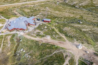 Aerial view of the arctic circle center, polar circle, E6 highway, Norway, Europe