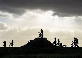 Mountain bike trail with jumps, downhill trail, on the Norddeutschland spoil tip in