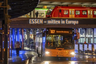 Central station in the city centre of Essen, dense traffic, local train, bus station, local buses,