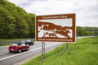 Tourist information board on the Drackensteiner Hang, A8 motorway near Hohenstadt in the Swabian