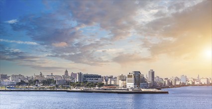 Panoramic aerial view of an Old Havana, Old Havana streets and Havana Bay in historic city center