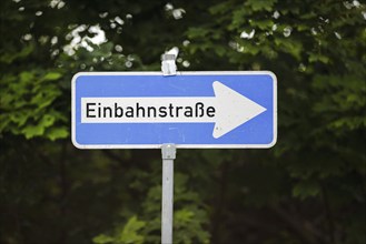 Symbolic photo on the topic One-way street Close-up of a traffic sign with the inscription One-way