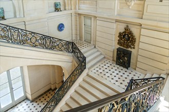 Stone staircase at Château de Bel?il, Baroque moated castle in Beloeil and residence of the princes