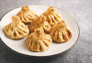 Deep-fried khinkali, khinkali with meat, traditional Georgian dish, no people