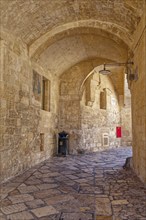 Paths and corridors in the tuff of the Sassi Barisano in the cave town of Matera. The cave