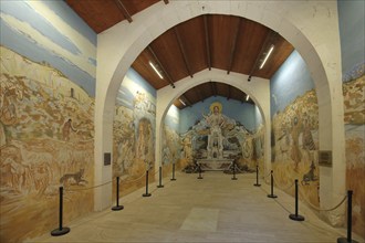 Interior view with mural of Chapelle des Pénitents Blancs, church, Penitents, mountain village, Les