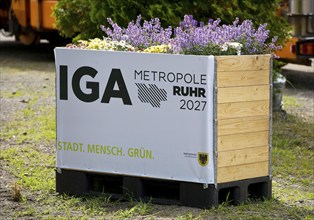 Planter at the Dortmund Local Transport Museum announcing the IGA 2027 in the Ruhr Metropolis,