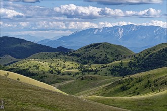 Mountain and hilly landscape around the Campo Imperatore high plateau in the Gran Sasso and Monti