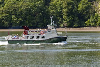 Christie Belle ferry boat, River Dart estuary and valley, south Devon, England, UK