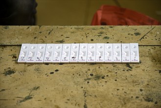 A health worker in personal protective equipment (PPE) arranges test kit after taking nasal swab