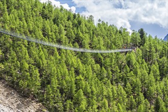 Charles Kuonen suspension bridge, part of hiking trail Europaweg, Matter valley near village Randa,