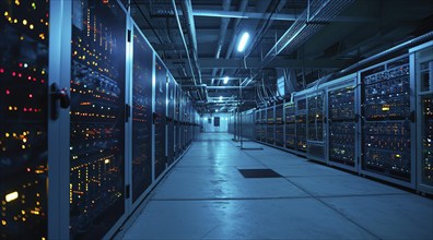 IT Server room in Advanced datacenter services cloud connections, AI generated