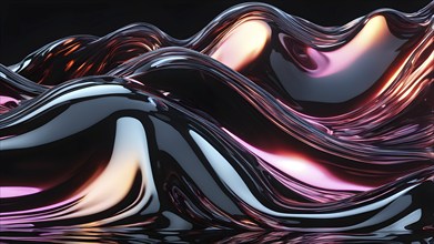 Glassy waves shimmering with vibrant reflections against a black backdrop, AI generated