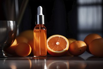 Vitamin C serum with orange fruits. KI generiert, generiert AI generated