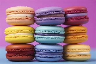 Stacks of colorful French macaron sweets. KI generiert, generiert AI generated