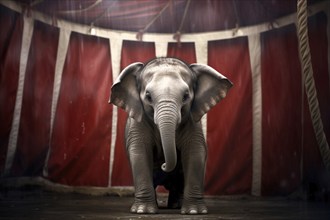 Young elephant in circus tent. KI generiert, generiert, AI generated