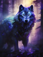 AI generated wildlife image of a mystic wolf enhanced with digital art