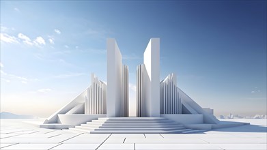 3d render of a futuristic white minimalist architecture with geometric shapes in surreal backdrop,