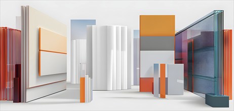 Art gallery with canvas and plastics in a 3D illustration, AI generated