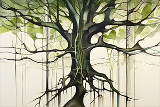 Abstract illustration depicting the branching patterns of tree roots representing natural