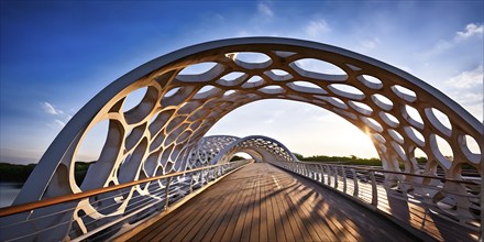 Modern bridge design concept showcasing the spiral patterns found in seashells, AI generated