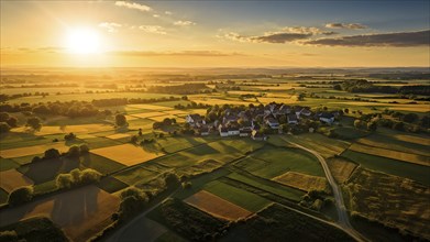 Aerial view photo capturing the abstract geometric patterns of a rural landscape, AI generated