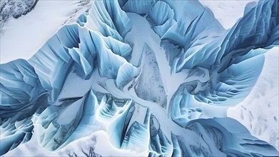 Aerial view of abstract geometric patterns of an glacier landscape, AI generated