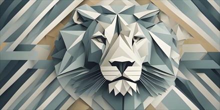 Abstract origami lion wallpaper illustration, AI generated